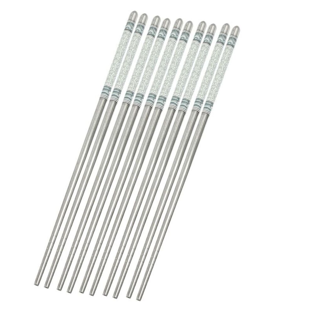 Reusable Flower Pattern Stainless Steel Chopsticks 5 Pairs Gray White